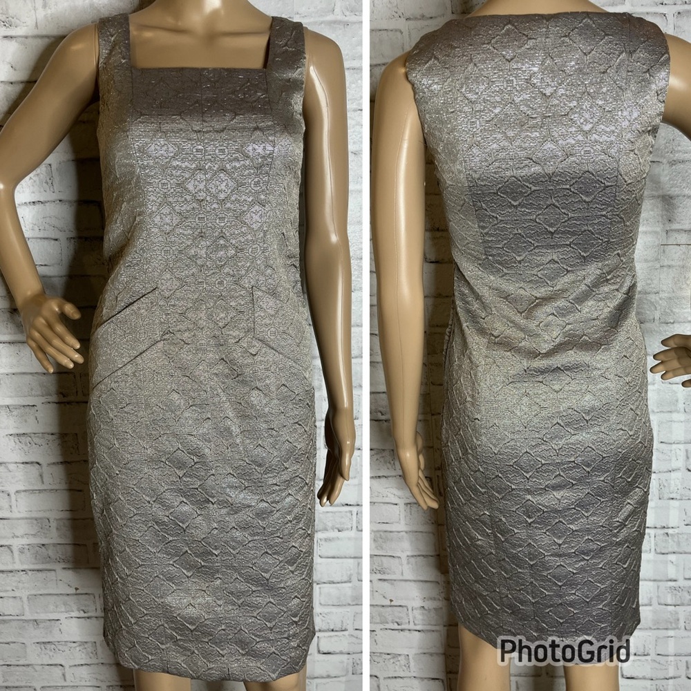 Red Valentino silver embossed sheath cocktail dress